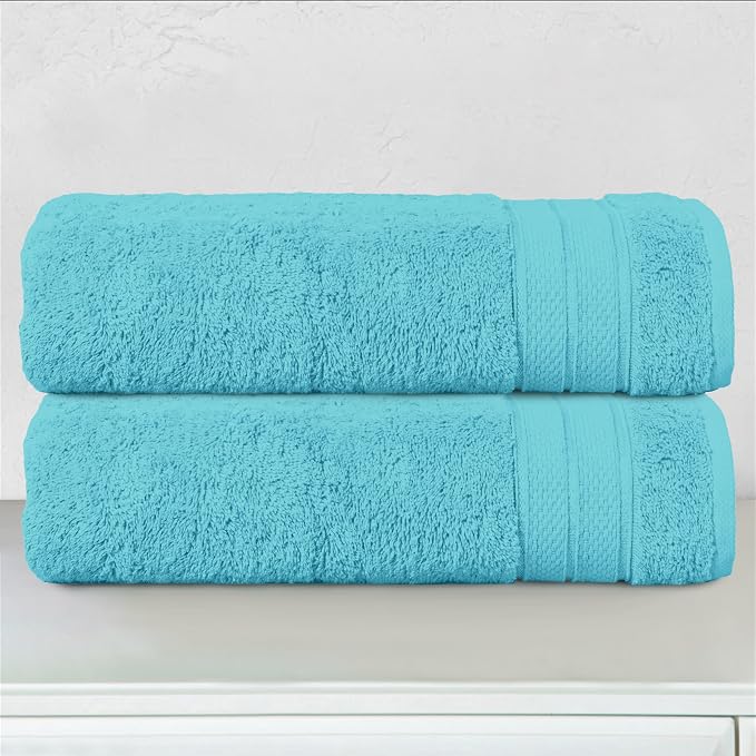 Elegant Comfort Three Line Popcorn Towel Set for Bathroom 27 x 54 inches, Premium Hotel Quality 2-Pack Bath Towels, 100% Turkish Cotton, Soft and Durable, Quick Dry and Highly Absorbent, Aqua