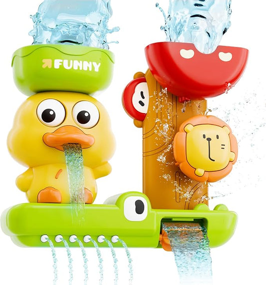 iPlay, iLearn Bath Toy for Toddlers 1-3, Baby Waterfall Duck Bathtub Toy W/ Suction Cup, Kid Bath Tub Shower Playset, Infant Bathtime Fun Birthday Summer Gifts 18 24 Month, 2-4, 3-5 Year Old Girl Boy