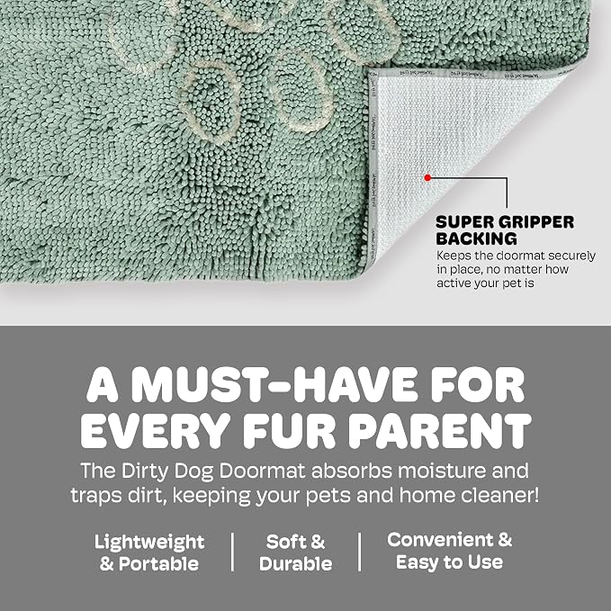 Dog Gone Smart Dirty Dog Doormat - Fast Drying Rug for Dogs - Plush Dog Mat with Super Gripper Backing for Clean Floors - Absorbent Microfiber and Machine Washable Dogs Mat for Muddy Paws - Sage Green