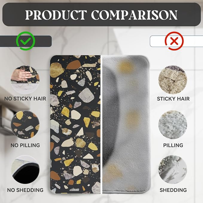 MontVoo -Bath Mat-Non Slip Thin Bathroom Rugs Fit Under Door- Quick Dry Absorbent Faux Suede Surface Grey Bathroom Floor Mats-Shower Rug for in Front of Bathtub Shower Black & Multi Color 24X70