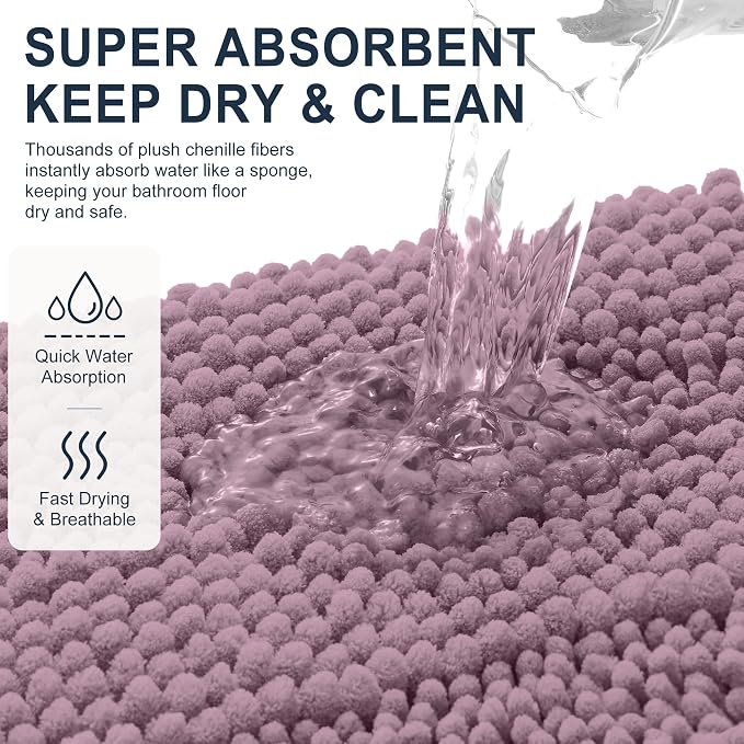 Smiry Thick Chenille Bathroom Runner Rugs 59x20, Absorbent Striped Bath Mat, Machine Washable, Rubber Backing, Extra Long Bath Rugs for Tub & Shower, Modern Home Decor Accessories, Deep Plum
