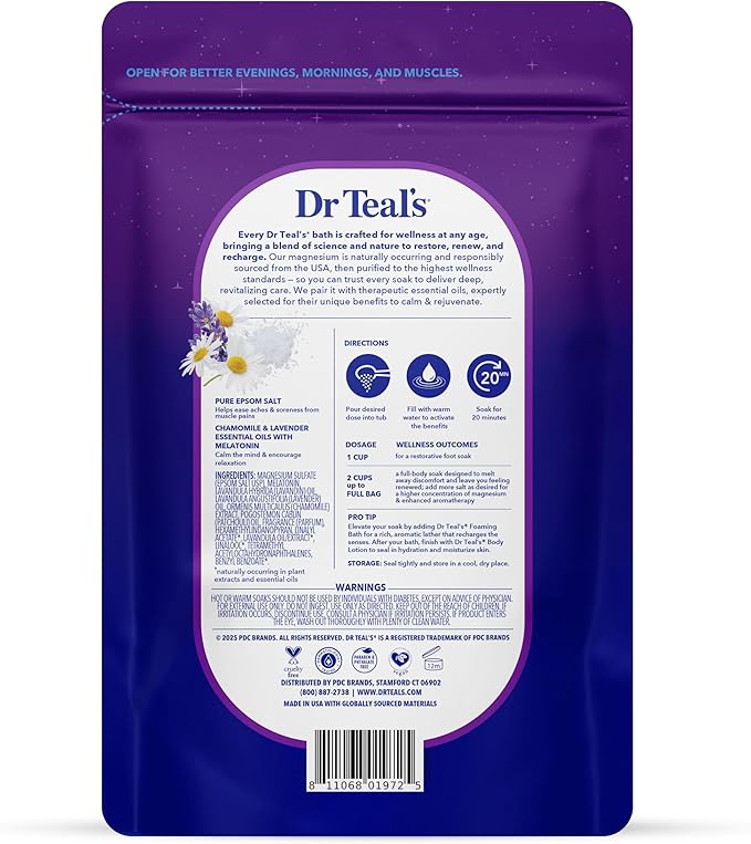 Dr Teal's Epsom Salt Magnesium Soak, Sleep Blend with Melatonin, Lavender & Chamomile Essential Oils, 3 lbs