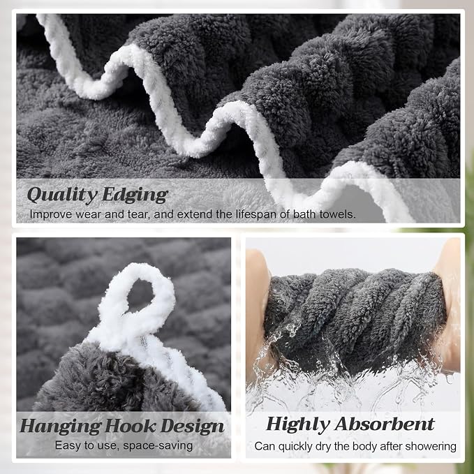 Peryiter 4 Pcs Oversized Bath Towels 40 x 80 Inch Extra Large Bath Sheets for Adults Microfiber Coral Velvet Highly Absorbent Bathroom Towels for Adults Home Beach(White,Light Gray,Dark Gray,Black)