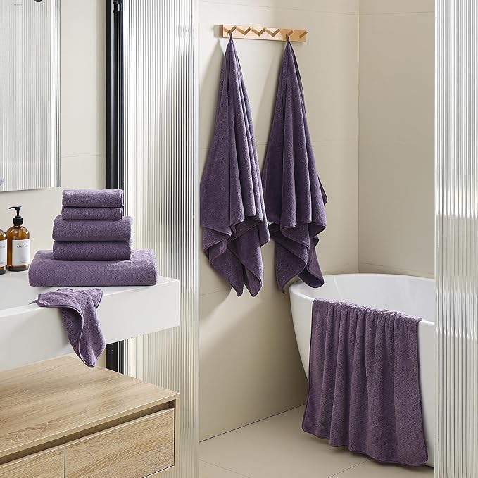 Luxury Bath Towels Set - 12 Piece (4 Large Bath Towels,4 Hand Towels,4 Washcloths), 100% Microfiber,Extra Absorbent Super Soft & Quick Dry,Complete Family Pack for Bathroom Gym Pool,Dark Purple