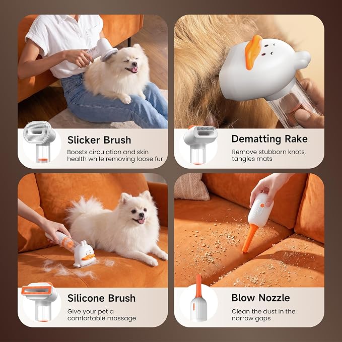 PAPMINI Premium Vacuum Dog Brush for Shedding, 4-in-1 Self-Cleaning Grooming Brush with Built-in Hair Collection, Undercoat Rake & Professional Deshedding Tool for Short & Medium Hair Dogs