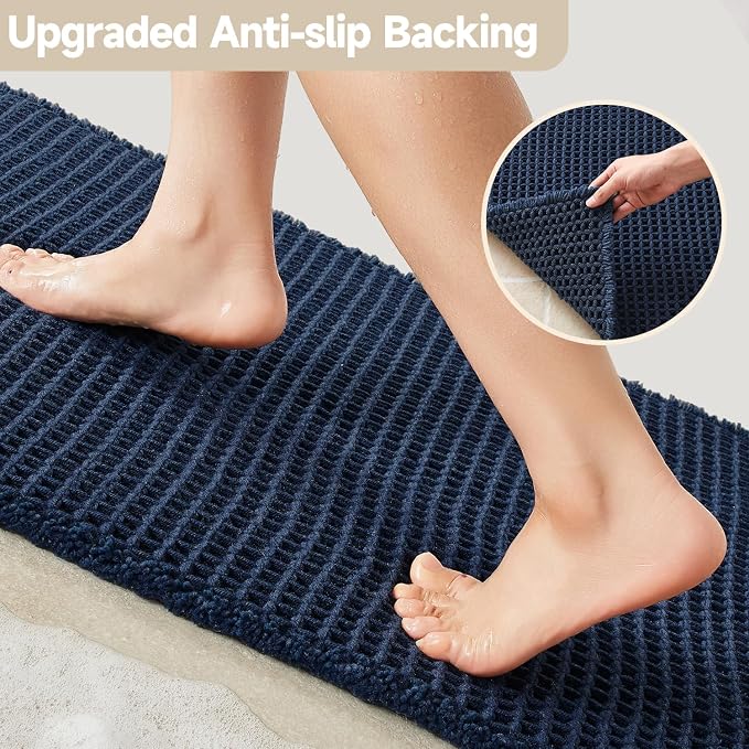 TYUU Waffle Runner Rug Bathroom, Long Boho Bathroom Rugs Non Slip Washable Super Absorbent Quick Dry Farmhouse Bath Decor, 72"x24" Navy Blue