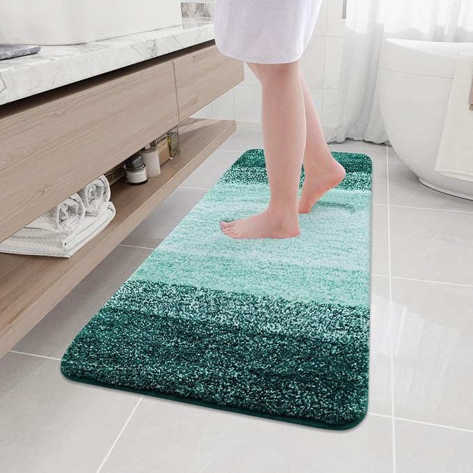 Arotive Microfiber Bathroom Rugs, Shaggy Soft and Absorbent Bath Rug, Thick Plush Machine Washable Dry Bath Mats for Bathroom, Tub and Shower, 47x17, Dark Green, Rectangular