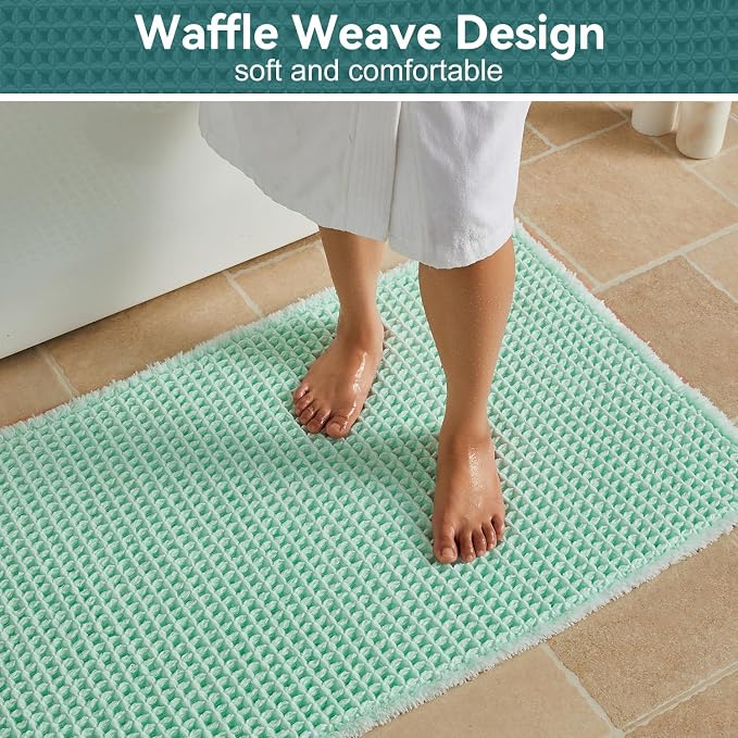 Triohero Waffle Runner Bath Mat - Long Bathroom Rugs Non Slip Washable, Ultra Soft Super Absorbent Quick Dry Boho Farmhouse Bathroom Decor, 24" x 60"', Sea Foam Blue