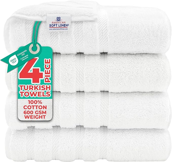 American Soft Linen 100% Cotton Luxury Turkish Towels, 4 PC Bath Towel Set | Soft Absorbent Quick Dry OEKO Tex Standard 100 Certificated Durable Machine Washable Breathable Premium Hotel Quality