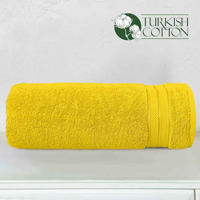 Elegant Comfort Three Line Popcorn Towel Set for Bathroom 35 x 70 inches, Premium Hotel Quality 1-Pack Jumbo Towels, 100% Turkish Cotton, Soft and Durable, Quick Dry and Highly Absorbent, Yellow