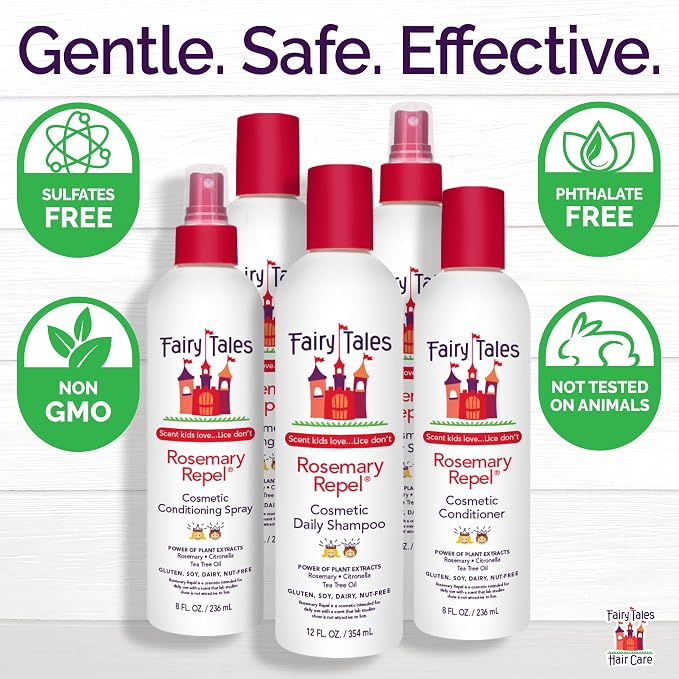 Fairy Tales Rosemary Repel Daily Kids Shampoo, 32 fl oz. and Conditioner, 32 fl oz. Duo – Kids Like the Smell, Lice Do Not (Pack of 2)
