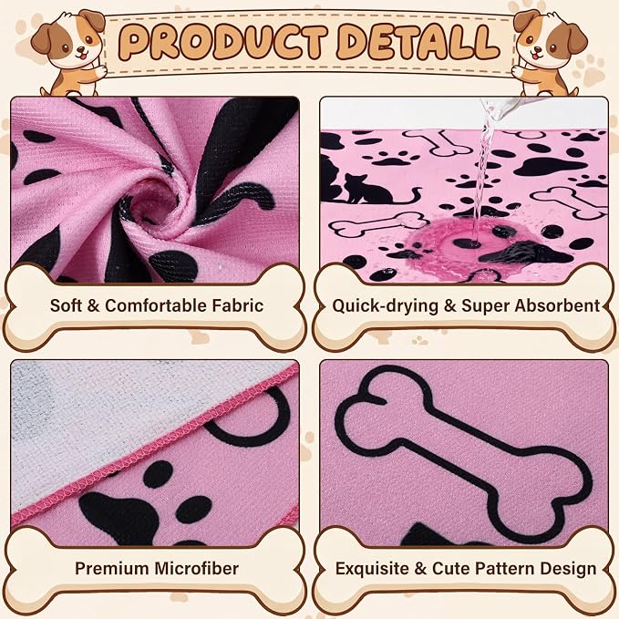 20 Pcs Dog Towels for Drying, 20"x40" Quick Drying Microfiber Pet Bath Towel, Dog Grooming Absorbent Towel with Cute Pattern, Soft Bathrobe for Large Medium Small Puppy Cat