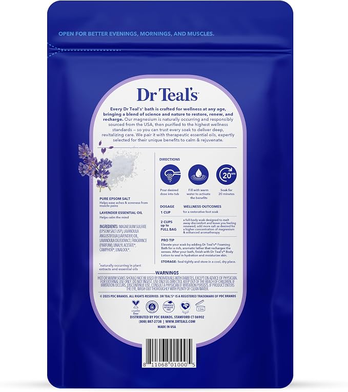 Dr Teal's Epsom Salt Magnesium Soak, Lavender, Eucalyptus & Wellness Trio, 3 lbs (Pack of 3)