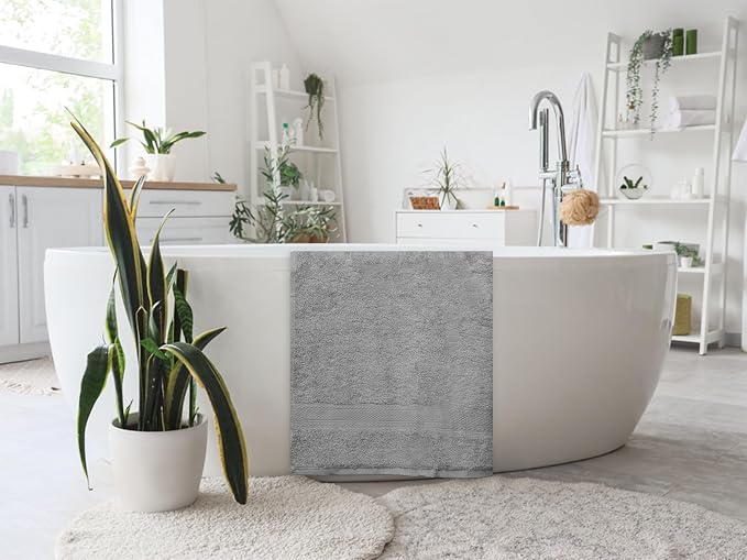 Bath Towels Pack of 6 – 24" x 50" – 100% Cotton Terry, Soft, Quick-Dry & Highly Absorbent – Light Grey Towels for Bathroom, Spa, Gym, Hotel, Pool & Everyday Use
