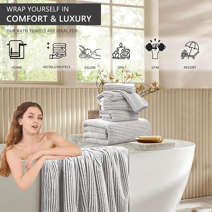 4 Piece Bath Towel Set 35"x70"Oversized Bath Towel for Bathroom Ultra Soft Fluffy Extra Large Bath Sheet Luxury Premium Bathroom Towel Highly Absorbent Quick Dry Shower Towel for Hotel Spa,Brown White