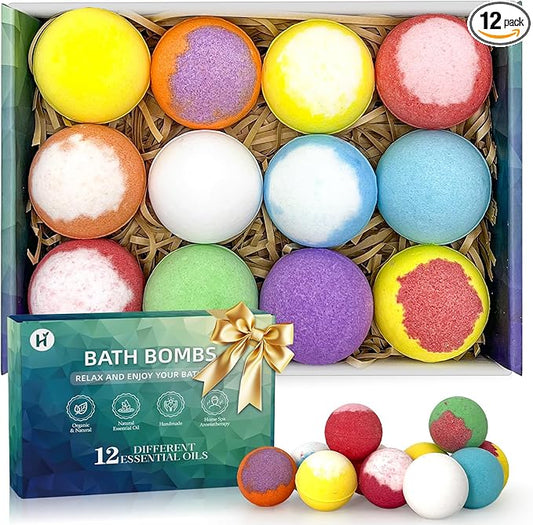 Bath Bombs Birthday Gifts for Women & Men Set, 12 Pack Handmade Natural & Organic Bath Bomb with Shea Butter, Easter Basket Stuffers for Adults, Spa Relaxing Gifts for Wife, Gifts for Girlfriend