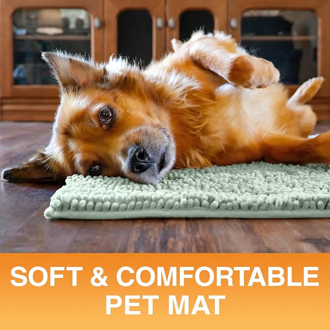 Neater Pets Muddy Paws Dog Door Mat 36” x 24” – Super Absorbent & Quick-Dry Chenille Doormat for Trapping Dirt, Water, Mud - Non-Slip & Machine Washable Pet Rugs for Entryway, Indoor Mud Mats, Green