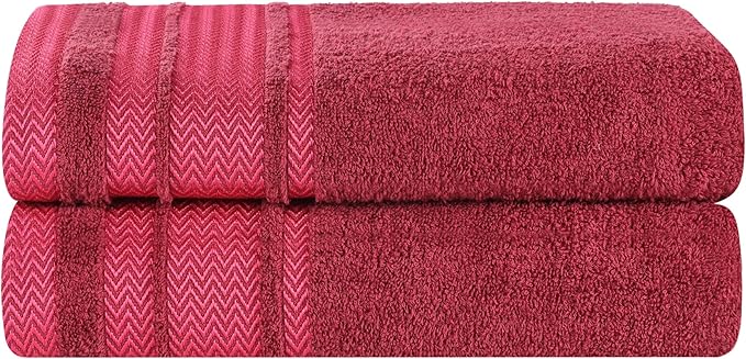 Superior Cotton Bath Sheet Set, Oversized Large Plush Soft Absorbent Body Towel, Shower, Spa, Hotel, Pool, Bath Basics, Home Essentials, Luxury, Fluffy, Quick Dry, Hays Collection, Set of 2, Cranberry