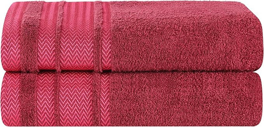 Superior Cotton Bath Sheet Set, Oversized Large Plush Soft Absorbent Body Towel, Shower, Spa, Hotel, Pool, Bath Basics, Home Essentials, Luxury, Fluffy, Quick Dry, Hays Collection, Set of 2, Cranberry