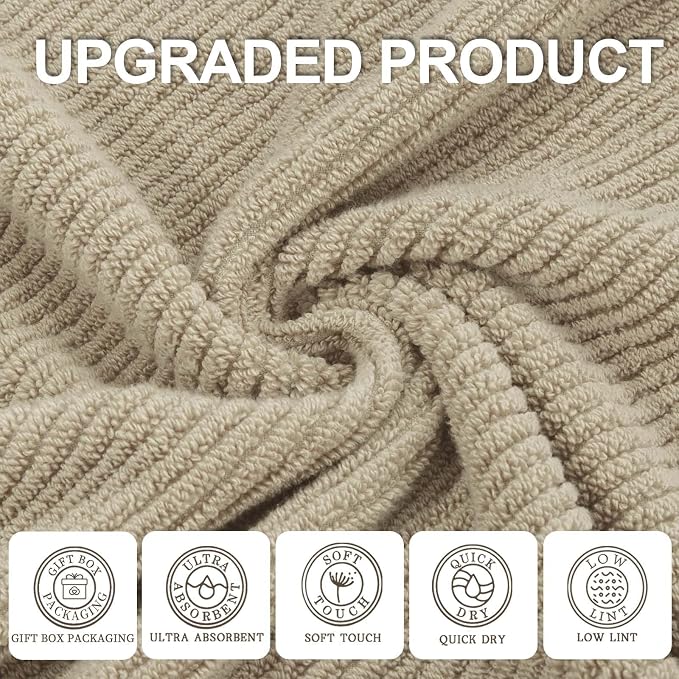 VOOVA & MOVAS Beige Face Cloths, (6PC, 13"x13") - 100% Cotton | Lightweight | Thick | Quick Dry | Soft | Absorbent, Wash Cloths for Showering & Bathroom, Bathroom Essentials, Dark Tan