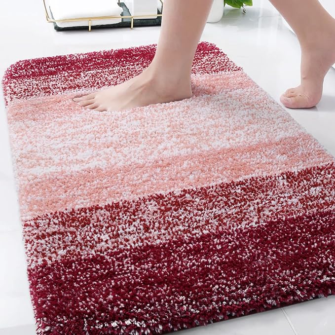 Arotive Microfiber Bathroom Rugs, Shaggy Soft and Absorbent Bath Rug, Thick Plush Machine Washable Dry Bath Mats for Bathroom, Tub and Shower, 34x21, Burgundy, Rectangular