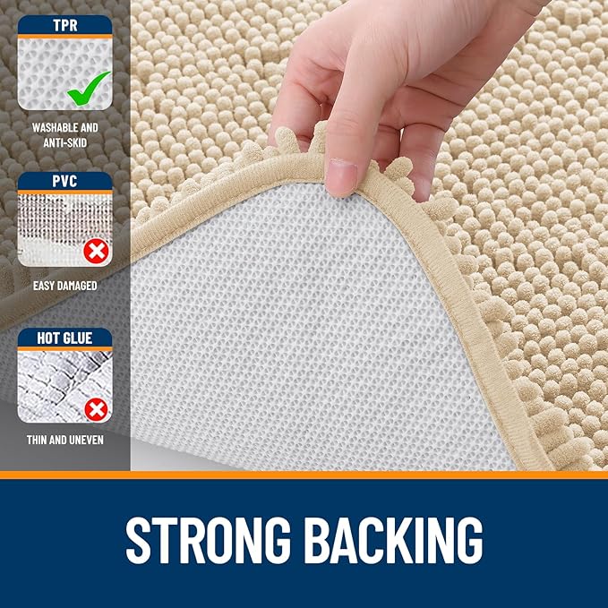 OLANLY Bathroom Runner Rugs 47x24, Extra Soft Absorbent Chenille Bath Rugs, Rubber Backing Quick Dry, Machine Washable Long Bath Mats for Bathroom Floor, Tub and Shower, Home Decor Accessories, Beige