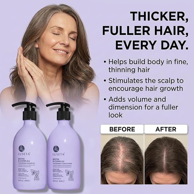 LUSETA Thickening & Hair Strengthening Care- Biotin B-Complex Shampoo and Conditioner Set for Thinning Hair. Routine Volumizing Formula with Niacin, Caffeine & Argan Oil, for Women and Men, 2 x 16.9oz