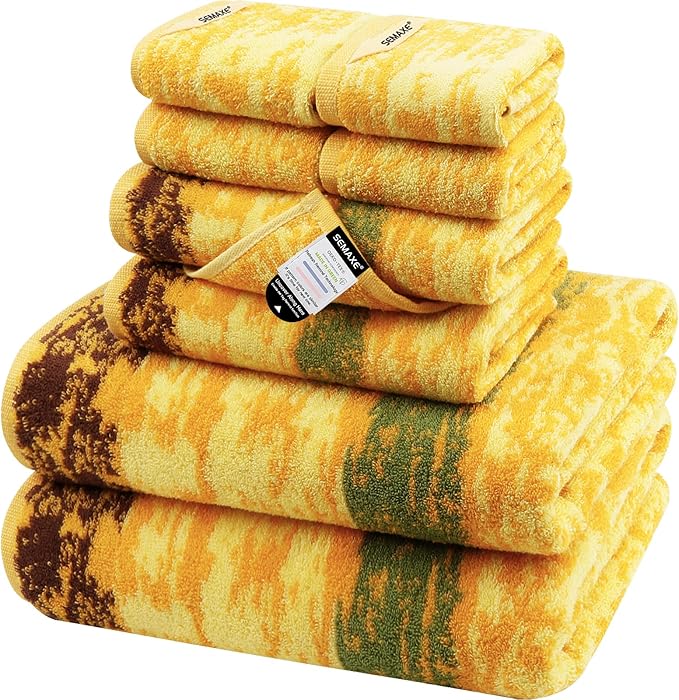 8-Piece Cotton Bath Towel Set for Bathroom, Hanging Loops, Colorful Striped | Complete starter set for daily showers, sink-side use, small bathrooms, and guest baths, OEKO-TEX certified, easy care