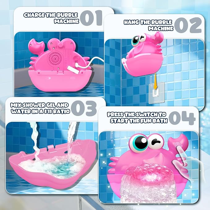 Bath Toys for Kids Ages 1-3,Light Up Baby Bath Toys Crab Bubble Maker with Colourful Light Toddler Bathtub Birthday Gifts Easter Stocking Stuffers for Boys Girls Aged 1-3 2-4 3-5
