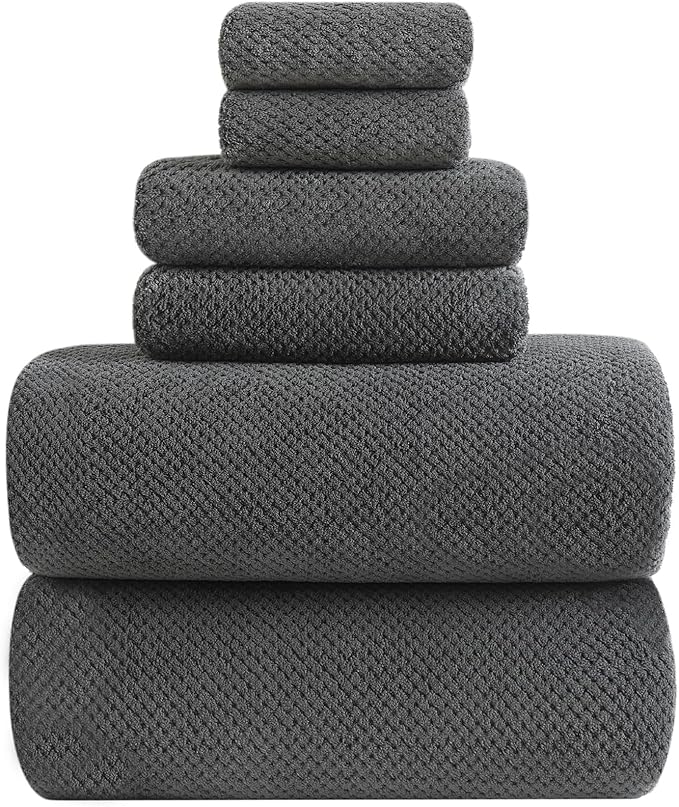 YTYC Towels, 39x78 Inch Oversized Bath Sheets for Adults Luxury Extra Large Bath Towels Sets of 6 Super Soft Shower Towels for Bathroom Microfiber 80% Polyester(Charcoal Grey,6 Piece)
