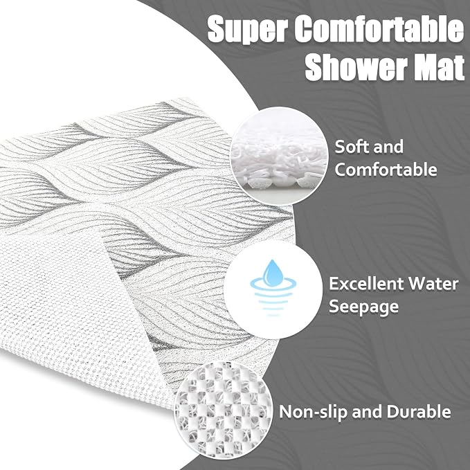 Non Slip Shower Mat - 24x24 Inch Soft and Comfortable Square Shower Mat, PVC Loofah Massage Showe Mat for Inside Shower, Anti Slip Shower Mat for Tub, Floor, Bathroom, Kitchen, Hotel, Quick Drying