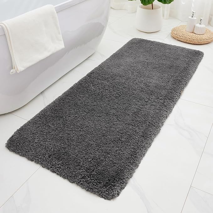 ILANGO Dark Gray Bathroom Rugs 60" × 24" Non Slip & Super Absorbent Thick Soft, Washable Bath Carpet Runner for Floor, Microfiber Plush Shaggy Bath Mats with Rubber for Bedroom Bathtub Shower Room