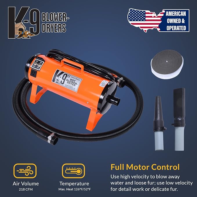 Electric Cleaner Company K9 II Dog Blow Dryer - High Power Grooming Dryer, Heavy Duty, 10' Hose, Deshedding, Matte Black