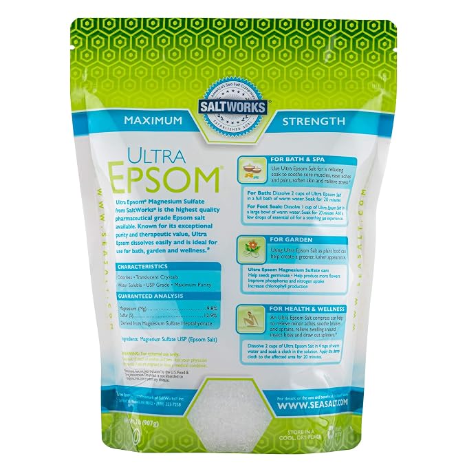 SaltWorks Ultra Epsom Premium Bath Salt, Medium Grain, 2 Pound Bag