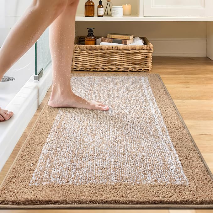Bathroom Rugs 40x24 Non Slip Washable, Beige Bath Mat for Bathroom Floor Tub, Soft Absorbent Quick Dry Mats for Shower, Bathtub,Home Decor