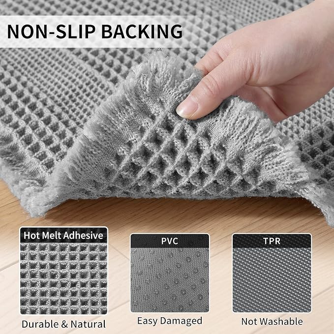 Waffle Bath Mat - Super Water Absorbing Bath Mat Quick Dry, Bathroom Rugs Non Slip Washable with Tassels, Rubber Backed Bathroom Mat for Bathroom Floor, Tub and Shower, 24" x 36", Light Grey