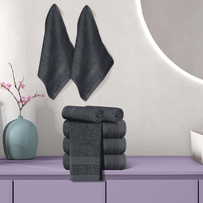 BOUTIQUO Ultra Soft Cotton Washcloths, Contains 12 Piece Face Cloths 12x12 inch, Ideal for Everyday use Face Towels, Compact & Lightweight Multi Purpose Washcloths - Charcoal Grey