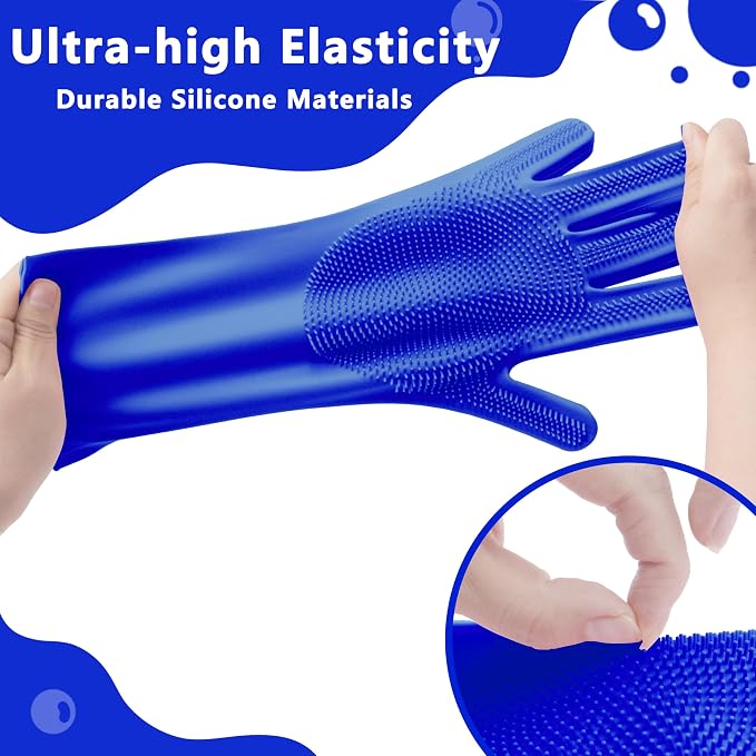 Pet Grooming Gloves—Dog Washing Gloves with High-Density Teeth, Dog Bath Scrubber with Enhanced Five Finger Design, Silicone Gloves for Dogs and Cats Bathing, Massage (Dark Blue)