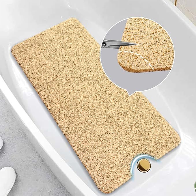 Asvin Soft Textured Bath, Shower, Tub Mat, 47x16 Inch, Phthalate Free, Non Slip Comfort Bathtub Mats with Drain, PVC Loofah Bathroom Mats for Wet Areas, Quick Drying