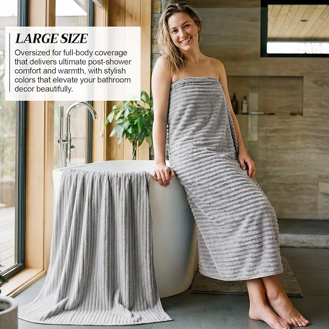 4 Pcs Extra Large Bath Towel Set 40x80'' Oversized Bath Sheet for Adult Microfiber Quick Dry Fluffy Absorbent Blanket with Hanging Loop for Pool Gym Body Shower(Gray)