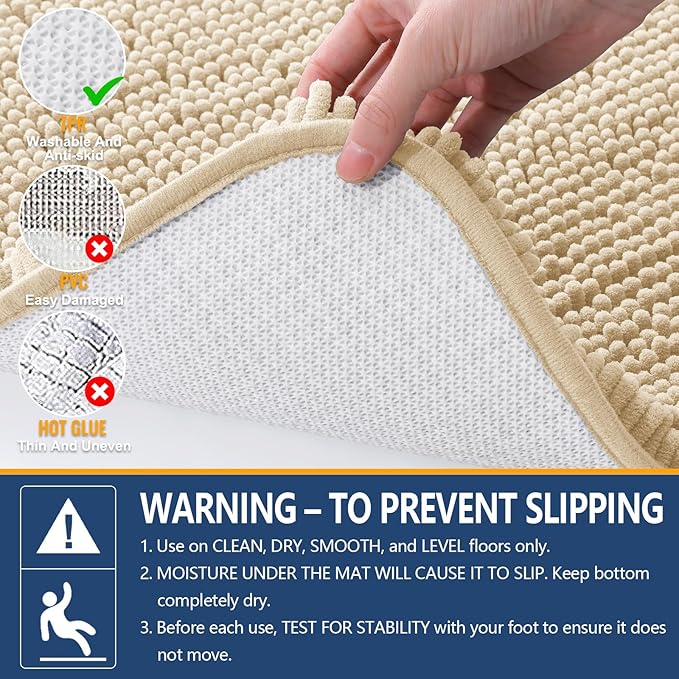 Arotive Bathroom Rugs 70x24, Extra Soft Absorbent Shaggy Chenille Bath Rugs, Machine Washable Rubber Backing Bath Mats for Bathroom Floor Tub and Shower, Home Decor Accessories, Beige