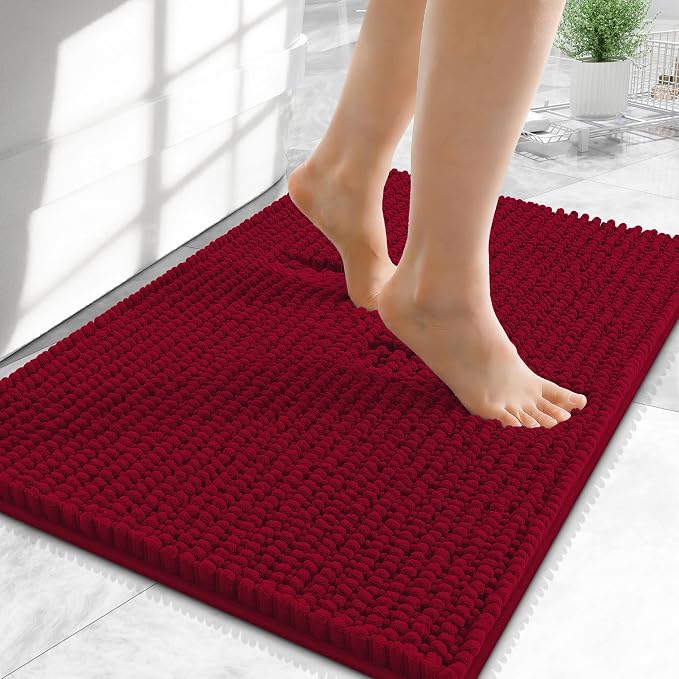OLANLY Thick Small Bathroom Rugs 24x16, Extra Soft Absorbent Chenille Bath Rugs, Rubber Backing, Machine Wash Dry, Bath Mats for Bathroom Floor, Tub and Shower, Home Decor Accessories, Red
