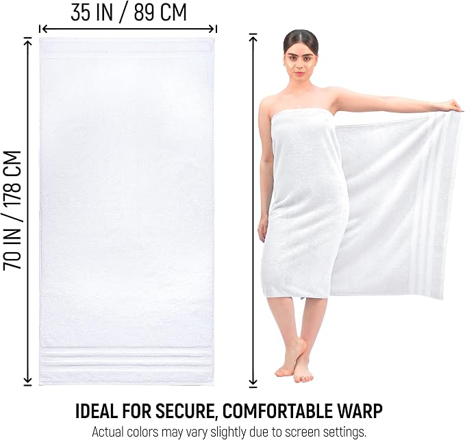 Bath Sheets 2 Pack Extra Large 35 x 70 Inches 600 GSM 100% Ring Spun Combed Uzbek Cotton Bath Towels Oeko-TEX Certified Soft Highly Absorbent Quick Dry – White