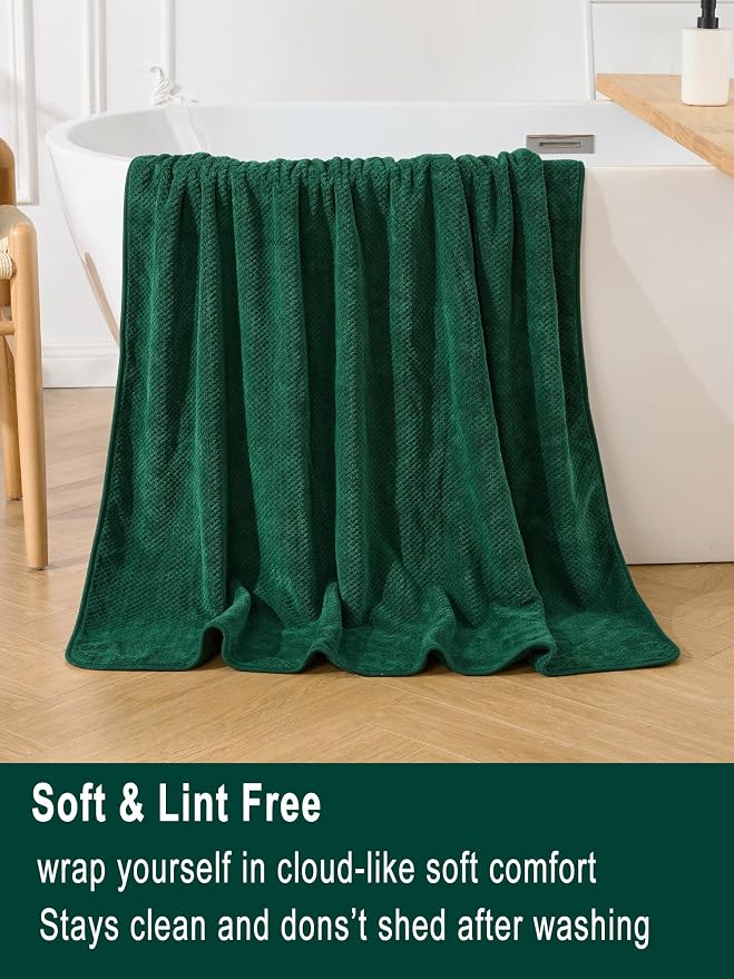 Extra Large Bath Sheets Set 6-Piece, 2 Bath Towels 40x80 Inches, 2 Hand Towels, 2 Washcloths, Soft Absorbent Quick Dry Microfiber Towels for Bathroom Beach Pool Gym Spa, Dark Green