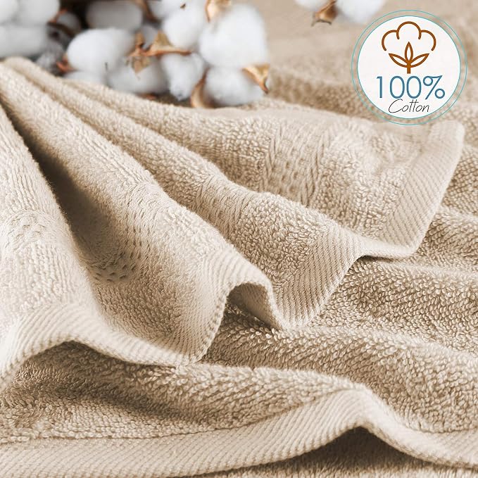 Hearth & Harbor Washcloths 12 Pack - 100% Cotton Washcloth for Body and face, High Absorbent and Soft 13"x13" Body Wash Cloth, Quick Dry - Cream Washcloths