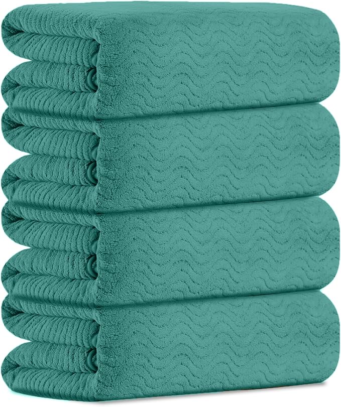 Bath Towel Set of 4, Extra Large Towels Oversized 35x70 Inch Shower Bathroom Towels Highly Absorbent Quick Dry Towel Textured Soft Bath Sheet Towels Set for Bathroom Hotel SPA Camping (Sea Blue)