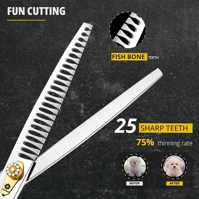 Dream Reach Chunker Dog Scissors - 8 Inch Ergonomic Professional Pet Grooming Fishbone Shears with Adjustable Screw