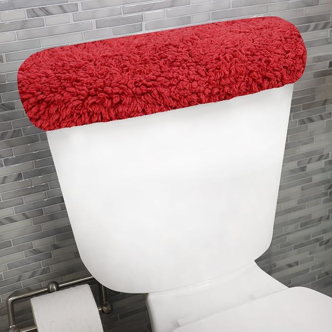 Home Weavers Allure Collection Cotton Toilet Tank Lid Rug for Bathroom, Soft Absorbent, Machine Washable Toilet Tank Top Rug, 10"x22" Red