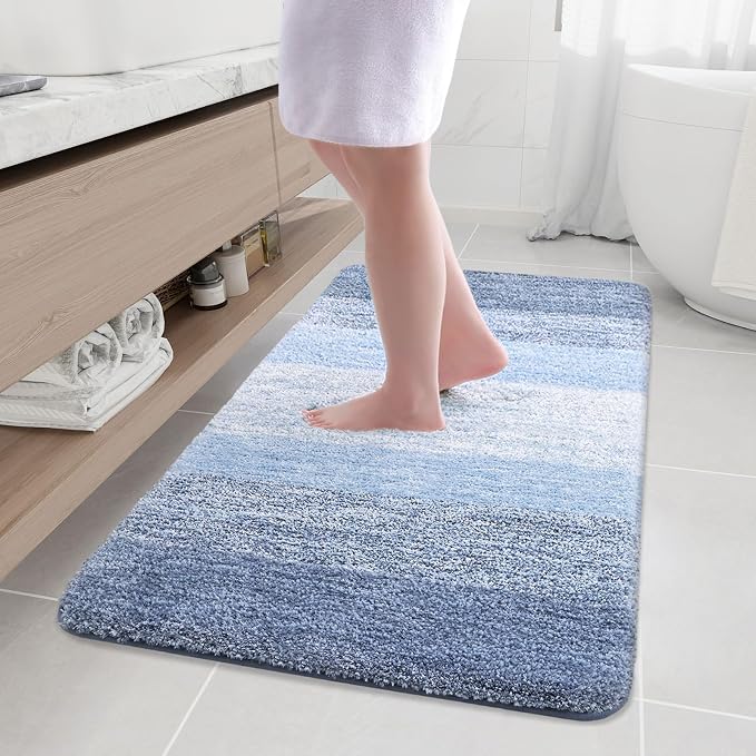 Arotive Microfiber Bathroom Rugs, Shaggy Soft and Absorbent Bath Rug, Thick Plush Machine Washable Dry Bath Mats for Bathroom, Tub and Shower, 50x30, Light Blue, Rectangular
