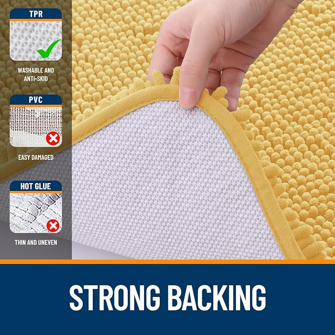 OLANLY Large Bathroom Rugs 40x24, Extra Soft Absorbent Chenille Bath Rugs, Rubber Backing Quick Dry, Machine Washable Bath Mats for Bathroom Floor, Tub and Shower, Home Decor Accessories, Yellow